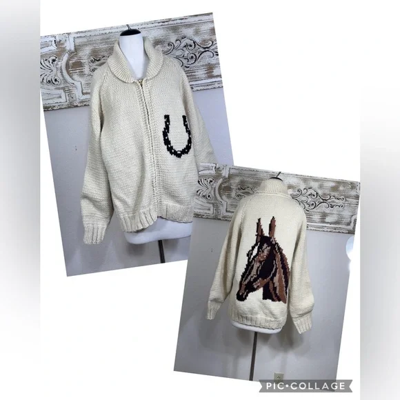 Vintage | Sweaters | Vintage Cowichan Zip Up Cream Sweater